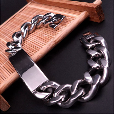 77g weight High Quality 316L Stainless Steel Men's Biker Curb Chain ID Bracelet Bangle Jewlery 15mm 9 inch ► Photo 1/5