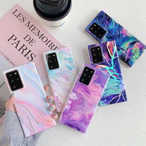 LOVECOM Laser Gradient Marble Phone Case For Samsung A21S S20 A51 A50 A71 S10 S9 Plus Note 20 10 Finger Ring Soft Back Cover ► Photo 1/6