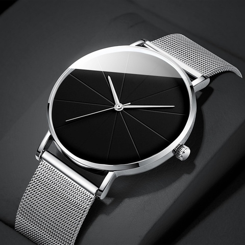 2022 Minimalist Men's Fashion Watches Simple Men Business Ultra Thin Stainless Steel Mesh Belt Quartz Watch reloj hombre ► Photo 1/6