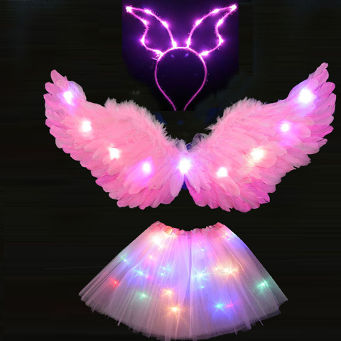 Women Girl Angel Cosplay Costume Light Tutu Skirt Hairband Glow Head Wear  Birthday Gift Wedding Neon Party New Year Christmas ► Photo 1/6