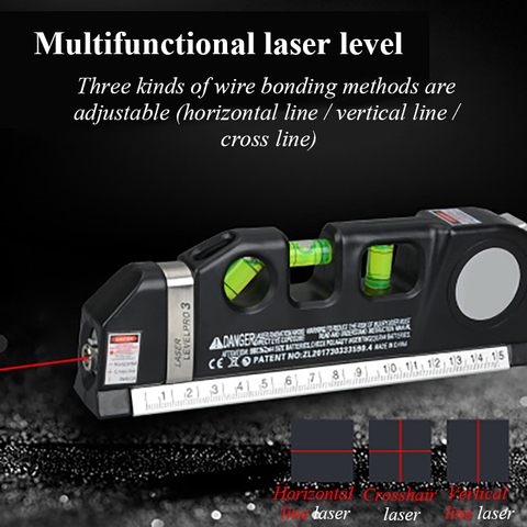 Laser Level Vertical Horizontal 2 Lines Lasers Ruler Measure Tape Aligner Bubbles Ruler Black Horizontal Ruler Balance Ruler ► Photo 1/6