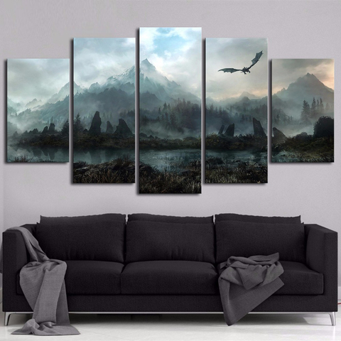 Canvas Wall Art Pictures Home Decor 5 Pieces Game Thrones Dragon Skyrim Paintings For Living Room Modular Prints Poster Frame ► Photo 1/6