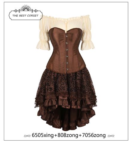 Steampunk Corset Dress  Renaissance Gothic Corset Vintage Dress Faux Leather Corset Skirt Tops 3 Piece Cosplay Costume ► Photo 1/6