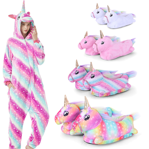 Kigurumi Unicorn Pajamas For Adults Cat Costume Kids Pijamas For Women Anime Animal Onesie Men Sleepwear Flannel Shoes Winter ► Photo 1/6
