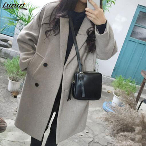 Luzuzi New Women Autumn Woolen coat Warm Long Sleeve Turn-down Collar Outwear Women Jacket 2022 Winter Casual Elegant Overcoat ► Photo 1/6