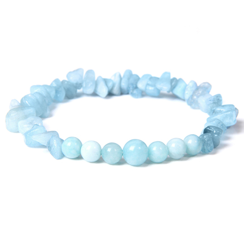 Natural Blue Aquamarines Beads Bracelet Round Gem Stone Bracelet Women Fashion Chip Crystal Beads Romantic Bracelet Yoga Jewelry ► Photo 1/5