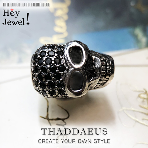 Large Skull Pave Bead 925 Sterling Silver DIY Accessories High Quality Big Hole Gift Vintage Europe Skeleton for Bracelet ► Photo 1/6