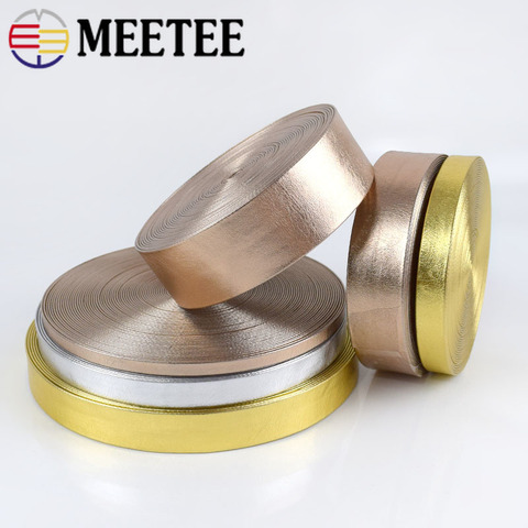 Meetee 5M 5-30mm Width Synthetic PU Leather Ribbon Gold Silver Bag Cords DIY Clothing Jewelry Decor Bows Band Necklace Material ► Photo 1/6