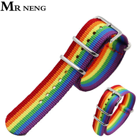 NATO For rainbow nylon strap watchband men women watches accessory bracelet wristband 14mm 16mm 18mm 20mm 22mm 24mm ► Photo 1/6