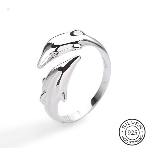 Genuine 925 Sterling Silver Smooth Surface Cute Animal Dolphin Adjustable Ring Fine Jewelry For Women Party Bijoux Gift ► Photo 1/6