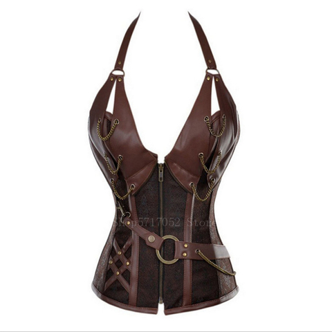 Adult Medieval Viking Pirate Costume Women Gothic Knight Corset Halloween Cosplay Steampunk Leathter Halter Vest Metal Cuirass ► Photo 1/6