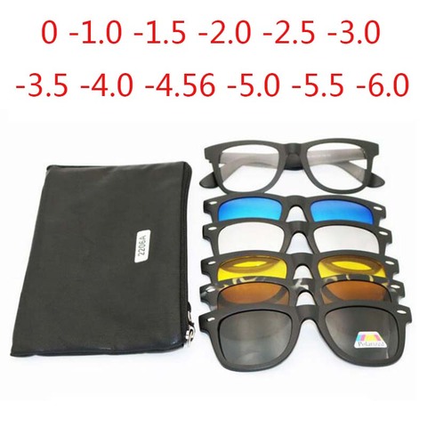 Retro 5+1 Polarized Myopia Clip Sunglasses Eyeglasses For Men Women Five Magnet Set Mirror 0 -1 -1.5 -2 -2.5 -3 -3.5 -4 -5 -6 ► Photo 1/6
