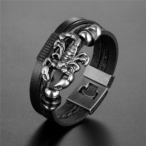 2022 New Handmade Retro Woven Charm Leather Bracelet Men Vintage Multilayer Bangles Scorpion Men Jewelry Pulseira Feminina TZ611 ► Photo 1/6