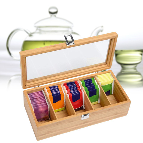 Multifunctional Tea Bag Storage Box Bamboo System Tea Bag Jewelry Organizer Case Wood Sugar Packet Container ► Photo 1/6