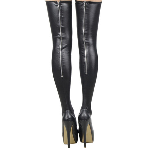 Sexy wetlook Zipper Stockings Leg Wear Women Clubwear PVC Latex Stockings Faux Leather Fetish Costumes hot Erotic Bodystocking ► Photo 1/5