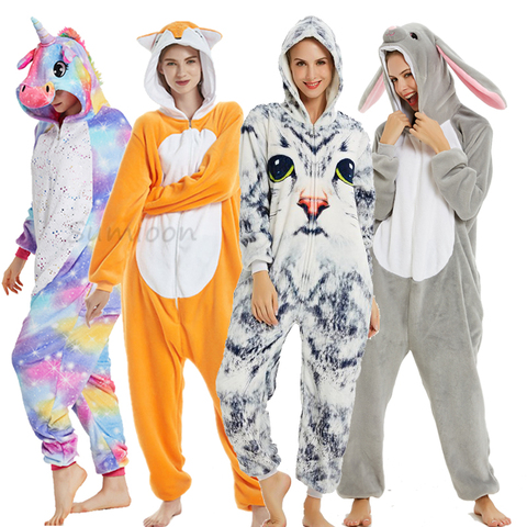 Winter Kigurumi Oneise For Kids Adults Boy Girl Unicorn Pajamas Animal Rabbit Cartoon Sleepwear Unicornio Overalls Pyjamas Women ► Photo 1/6