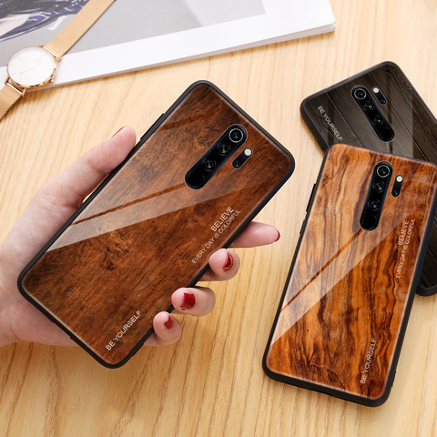 Wood Grain Phone Case For Xiaomi Redmi Note 8 Pro Tempered Glass Hard Cover For Xiaomi Mi 9T 10T Pro Redmi Note 9 8 Pro X3 Capa ► Photo 1/6