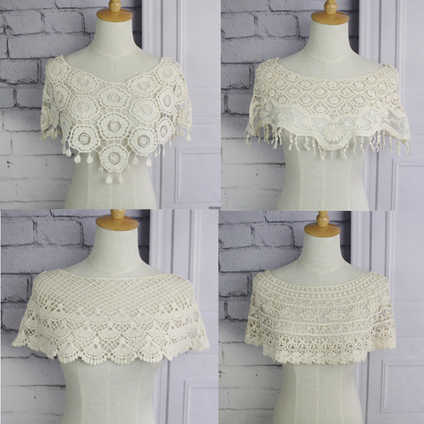 New Sunscreen Hand Crochet Cotton Finished Product Fake Collar Hollow Tulle Lace Fabric Shawl Vest Shoulder Female Decorative ► Photo 1/5