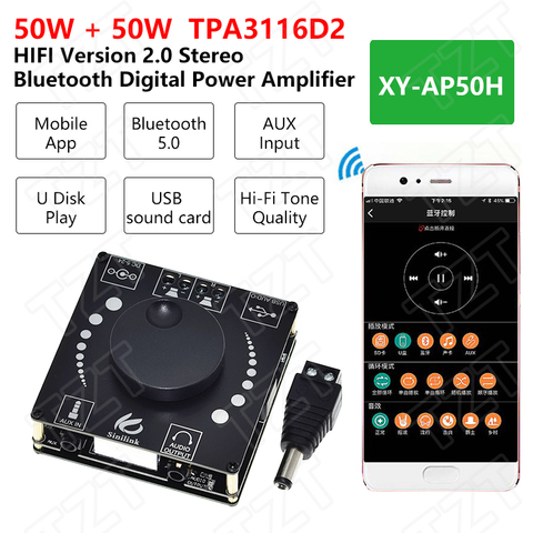 Sinilink AP50H HIFI Bluetooth 5.0 Wireless Audio TPA3116D2 Digital Power amplifier board 50Wx2 Amp Amplificador USB 3.5MM AUX ► Photo 1/6