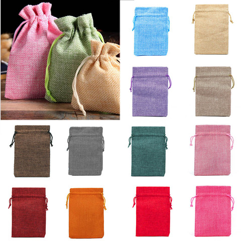 1pc Handmade Natural Burlap Linen Drawstring Gift Bags Favor Wedding Christmas Gift Bag Jewelry Packaging Bags&Pouches ► Photo 1/6