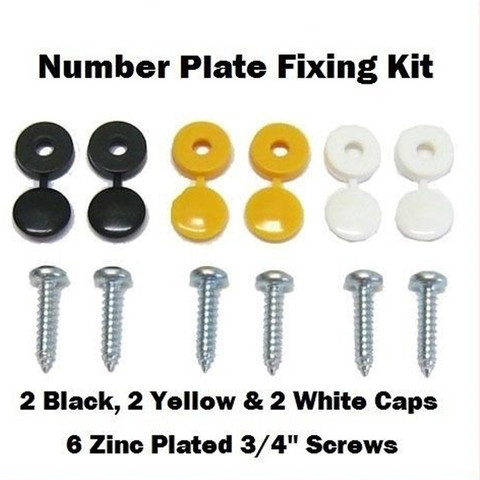 New High Quality 6Pcs Car Number Plate Fixing Fitting Kit Screws And Caps Convenient Durable Black White Yellow Caps#294009 ► Photo 1/6