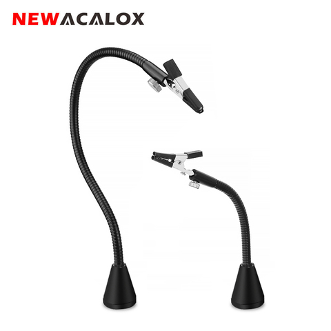 NEWACALOX Soldering Third Hand Tool with Strong Magnetic Base 2pc Flexible Arms Soldering Station PCB Holder 10PC Alligator Clip ► Photo 1/6