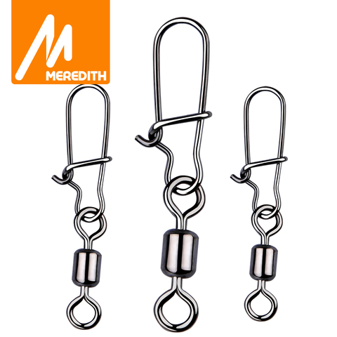 MEREDITH Fishing Connector 50PCS/Lot 2# 4# 6# 8# 10# Pin Bearing Rolling Swivel Stainless Steel With Snap Fishhook Lure Tackle ► Photo 1/6
