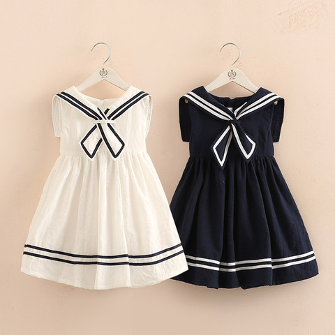 2022 Summer 3-10 11 12 Years Teenage Children Sailor Collar Blue White Military Baby Kids Navy Style Sleeveless Dress For Girls ► Photo 1/6