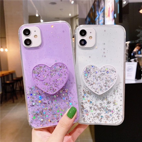 3D Pink Lovely heart Holder stand  Socket  Glitter soft clean case for samsung galaxy S8 S9 plus S10 S20 ultra A51 A50 S A71 ► Photo 1/6