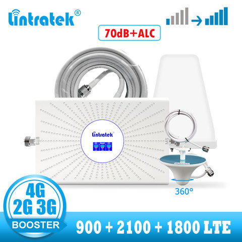 lintratek Cellular Amplifier gsm 3g 4g signal booster 900 2100 1800 4G LTE Signal repeater voice internet 70dB ALC UMTS triband ► Photo 1/6
