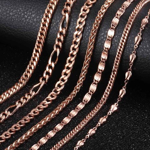 Davieslee Womens Necklace 585 Rose Gold Filled Chains Cut Rolo Snail Wheat Link Wholesale Necklace Jewelry 45-55cm LGNN1 ► Photo 1/6