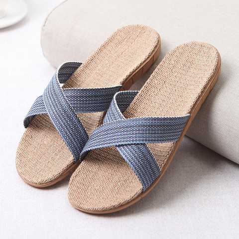 2022 New Men's Summer Slippers Flats Breathable Linen Casual Sandals Home Bathroom Non-slip Flip Flops Indoor Flax Shoes Pantufa ► Photo 1/6