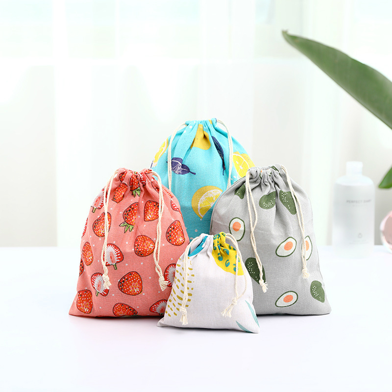 Drawstring Storage Bag Cotton Linen Fabric Candy Toy Pouch Travel Gift Bag BL