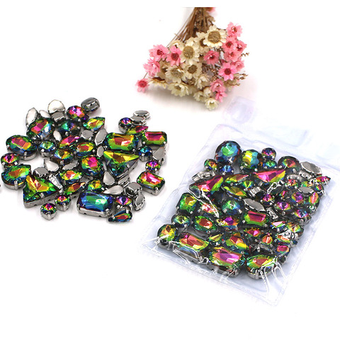 Free shipping 50pcs/bag mixed shape crystal glass rhinestones Rainbow Color faltback sew on rhinestones diy clothing accessories ► Photo 1/3
