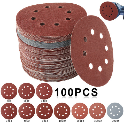 100pcs 125mm Sandpaper Round Shape Sanding Discs Hook Loop Sanding Paper Buffing Sheet Sandpaper 8 Hole Sander Polishing Pad ► Photo 1/6