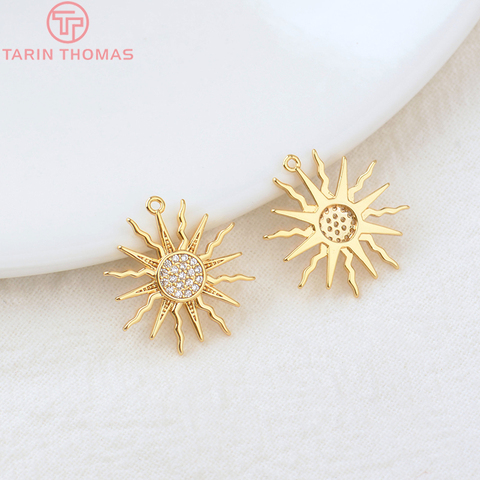 4PCS 16x18MM Hole 1MM 24K Gold Color Brass and Zircon Sun Charms Pendants High Quality Diy Jewelry Findings Accessories ► Photo 1/4