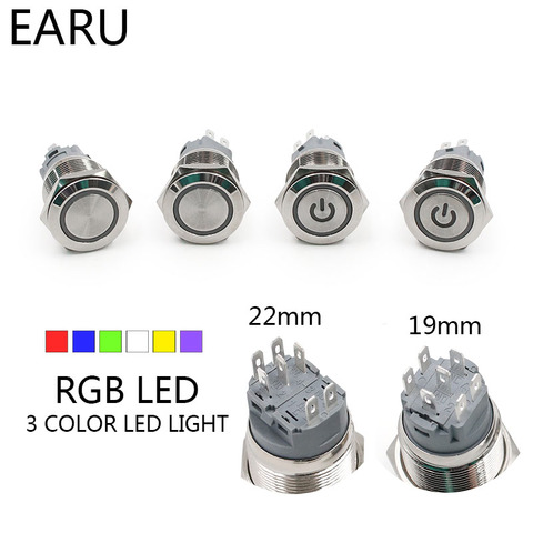 19mm 22mm 2 3 Triple Color RGB LED Light Switch Momentary Self-reset Latching Fixation Waterproof Metal Push Button Switch Power ► Photo 1/6