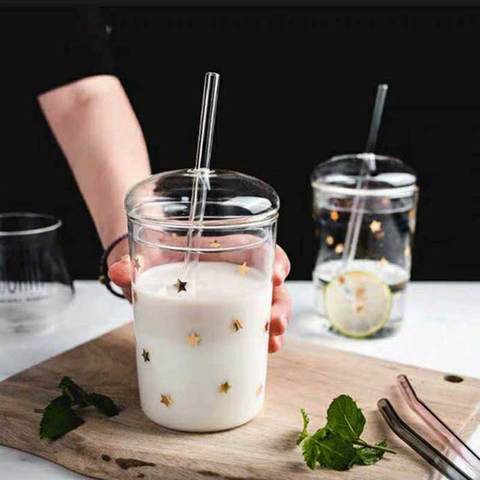 460ml Heat Resistant Glass Cup Transparent Coffee Mug With Lid&Straw Home Milk Juice Flower Tea Cup Travel Mug Drinking Glass ► Photo 1/6