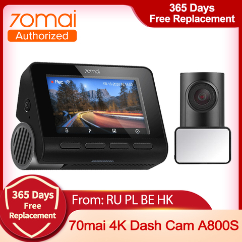 In-Stock 70mai 4K A800S Dash Cam 2022 Car DVR Rear Cam Set Built-in GPS ADAS UHD Image SONY IMX415 140FOV 24H Parking Monitor ► Photo 1/1