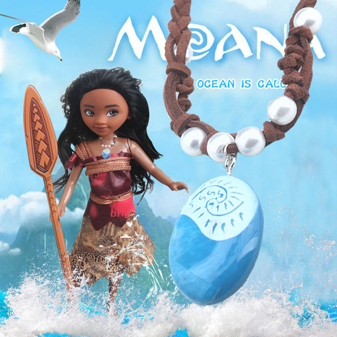 LED Movie Anime vaiana Moana princess Handmade Braided Leather Rope Necklace Pendant cosplay model action figure toy for kid ► Photo 1/6