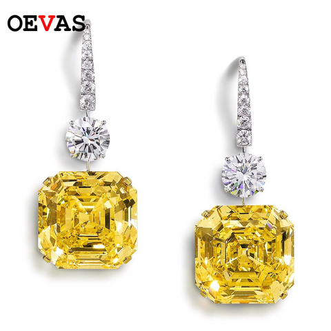 OEVAS 925 Sterling Silver Asscher Cut Created Moissanite Citrine Gemstone Drop Dangle Women Earrings Fine Jewelry Wholesale ► Photo 1/6