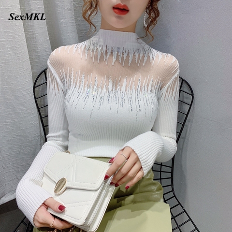 Elegant Long Sleeve Winter Sweaters Womens 2022 Fashion Casual Hollow Out Knitted Pullovers Women Korean Clothing White Sweater ► Photo 1/6