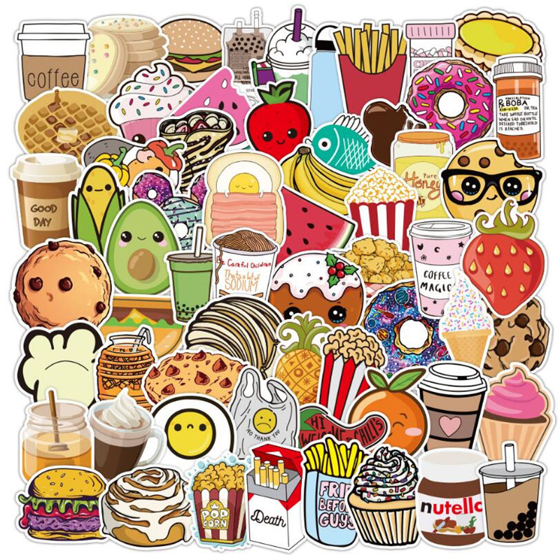 50 PCS Fast Food Drink Stickers Cartoon Delicious Dessert Diet Creative  Sticker