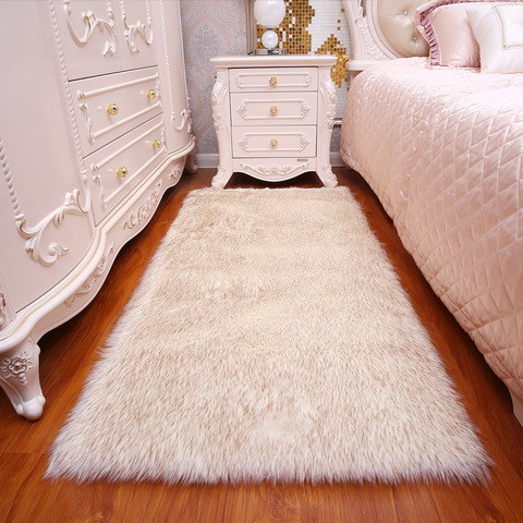 Long Hair Solid Carpet  Living Room Deco Artificial Skin Rectangle Fluffy Mat Pad Anti-Slip Chair Sofa Cover Plain Area Rugs ► Photo 1/6
