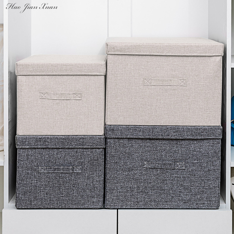 2022 New Cotton Linen Fabric Folding CD Storage Boxes Foldable Bins Toys Organizer With Lids Storage Basket Laundry Basket ► Photo 1/6