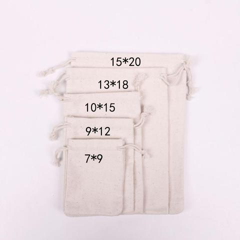 100pcs/Lot 7x9 9x12 10x15 13x18 15x20cm 130g Drawstring Natural Cotton Bags & Pouches Gift Packing Bag Custom Logo Printed ► Photo 1/6