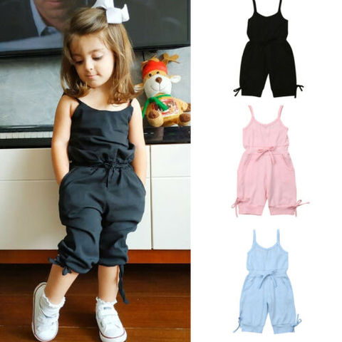 Children Summer Clothing 1-6Y Toddler Baby Girl Solid Romper Bib Pants Sleeveless Romper Overalls Outfits Cropped Jumpsuits ► Photo 1/6