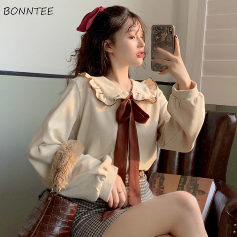 Shirts Womens Elegant Kawaii Bow Knot Peter Pan Collar 3XL Leisure Design New Fashion Korean Style Trendy Blouses Female Clothes ► Photo 1/6