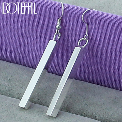 DOTEFFIL 925 Sterling Silver Square Pillar Drop Earrings Women Girl's/Lady's Wedding Engagement Party Jewelry ► Photo 1/6