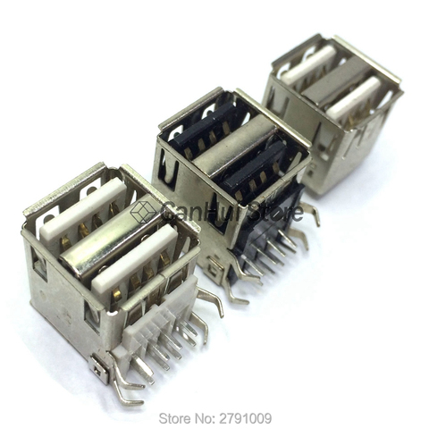 10Pcs Double USB Type A Female Solder Jacks Connector PCB Socket USB-A type 90 Degrees / 180 Degrees 4pins ► Photo 1/6